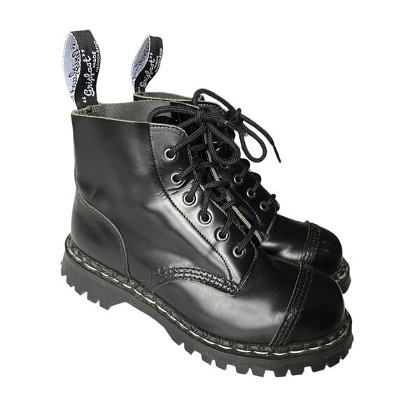 Original Gripfast Black Cap 6 Eye Steel Toe Leather Combat Boots Size 3.5 UK - Picture 1 of 14
